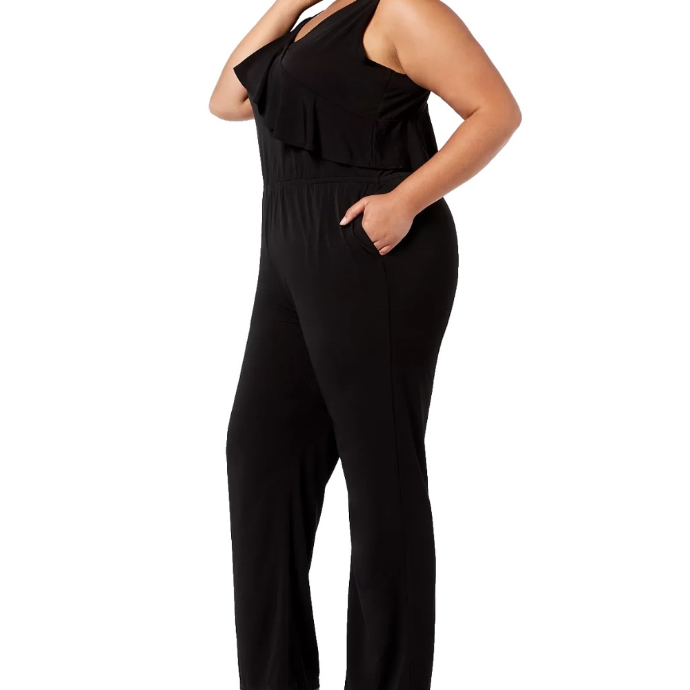 (NWT) NY Collection Women's Black Ruffled Stretch Jumpsuit Plus Size 2XP